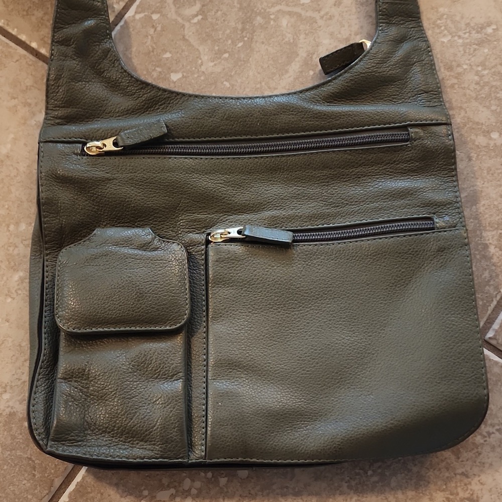 J.P. Ourse & Cie Olive Green Pebbled Leather Travel Bag
